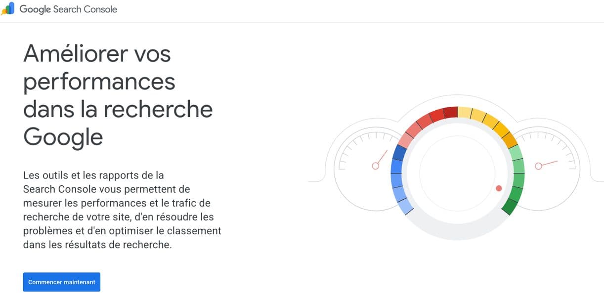 Page de présentation de Google Search Console, outil gratuit de Google qui montre les recherches, les clics et l'indexation des pages d'une boutique en ligne